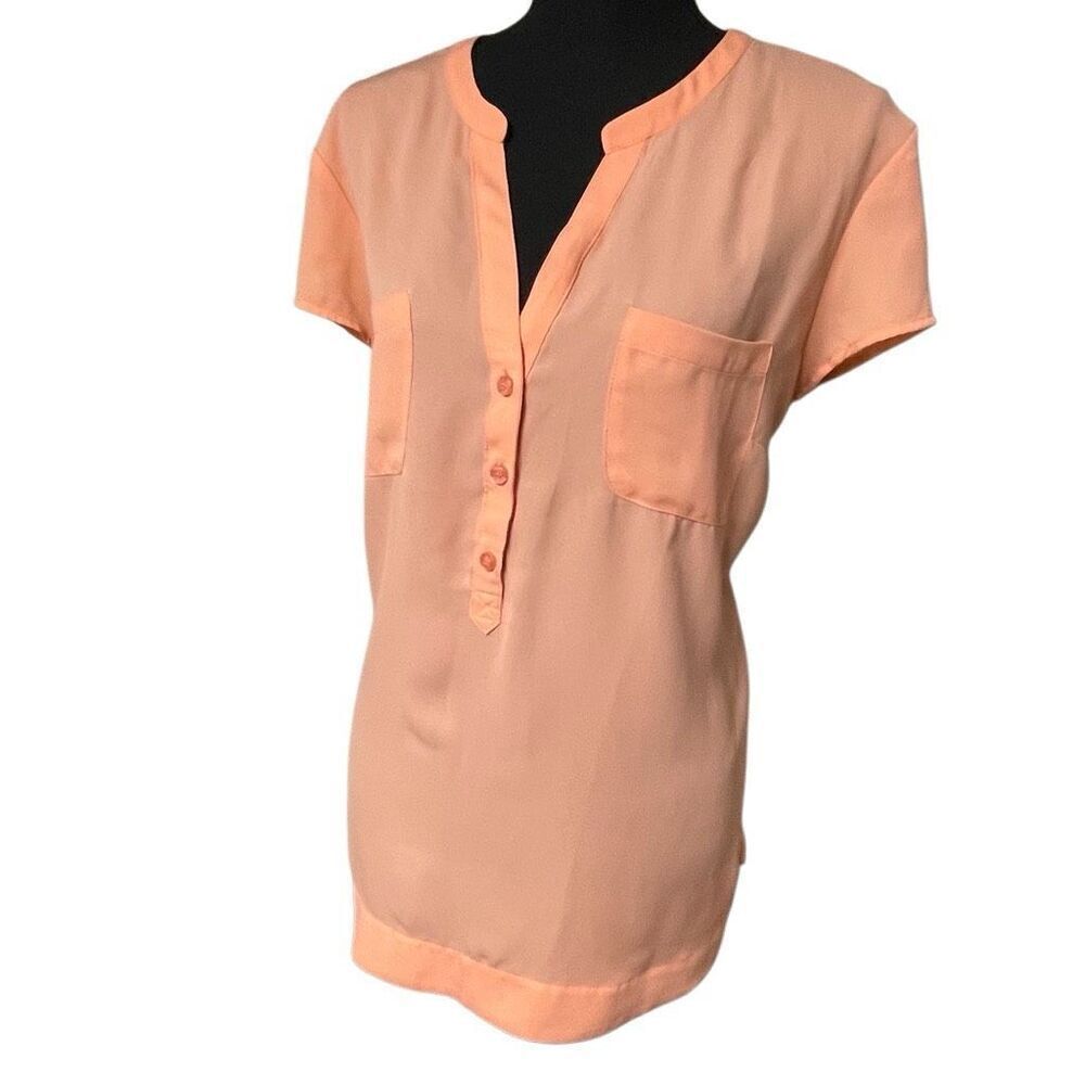 Soho NY&Co Peach Short Sleeve Semi-Sheer Chiffon Top